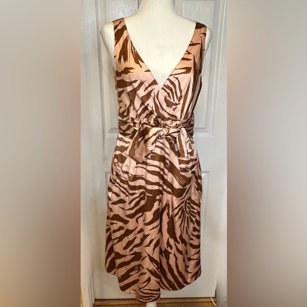 Marc Jacobs Dress V-Neck Sleeveless Pink Brown Silk Blend Size 12